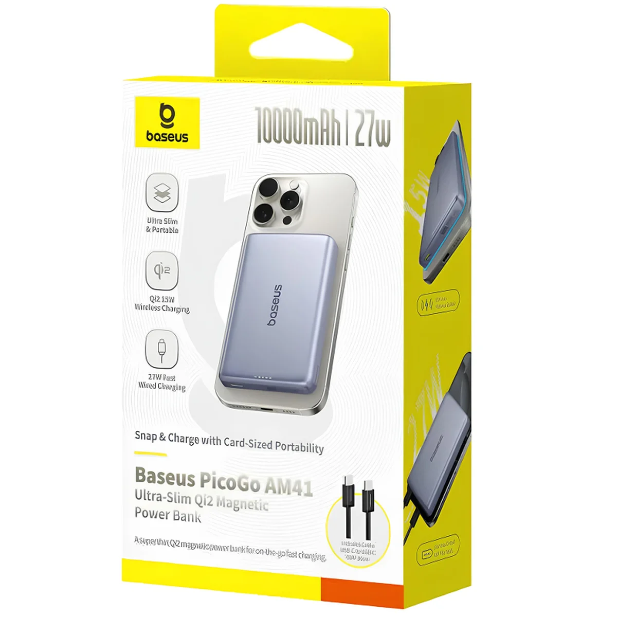 Портативное ЗУ Power Bank Baseus PicoGo AM41 Ultra-Slim 27W c БЗУ 10000 mAh (E0027200) Gray