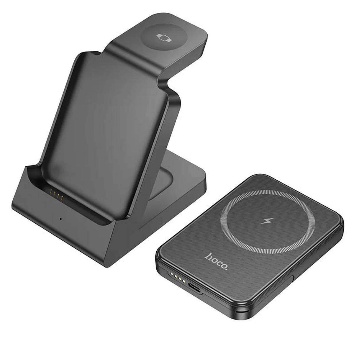 Портативное ЗУ Power Bank + зарядная станция Hoco J149 Victory 3in1 magnetic с БЗУ 5000 mAh Black