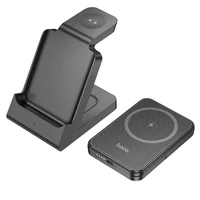 Портативное ЗУ Power Bank + зарядная станция Hoco J149 Victory 3in1 magnetic с БЗУ 5000 mAh Black