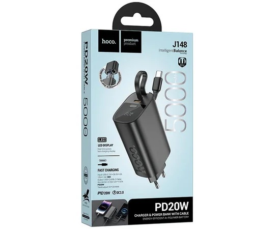 Портативное ЗУ Power Bank Hoco J148 Handy PD20W with cable 5000 mAh Black