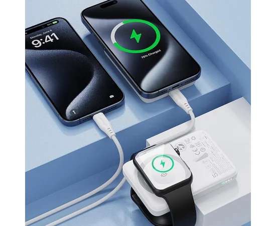 Портативное ЗУ Power Bank Acefast M25 20W с БЗУ+iWatch 5000 mAh White