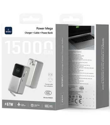 Портативне ЗУ Power Bank WIWU PM501 Power Mega PD67W with cable 15000 mAh Silver