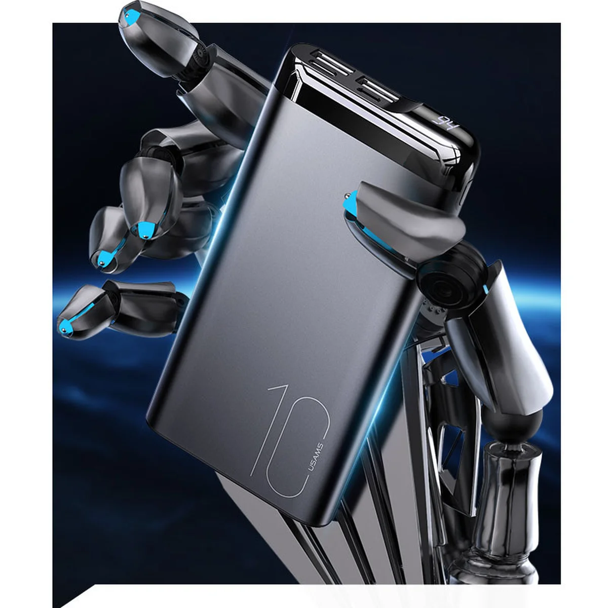 Портативное зарядное устройство Power bank Usams US-CD148 PB55 Alloy Digital Display 10000mAh Серый