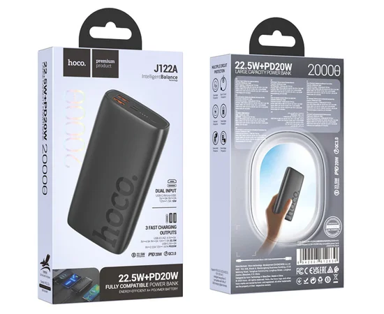 Портативное зарядное устройство Power Bank Hoco J122A Respect 22.5W+PD20W 20000 mAh Black