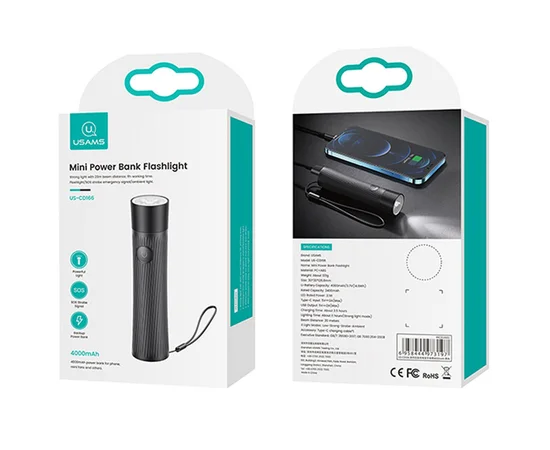 Портативное зарядное устройство USAMS US-CD166 Mini +  LED фонарик 4000mAh Черный