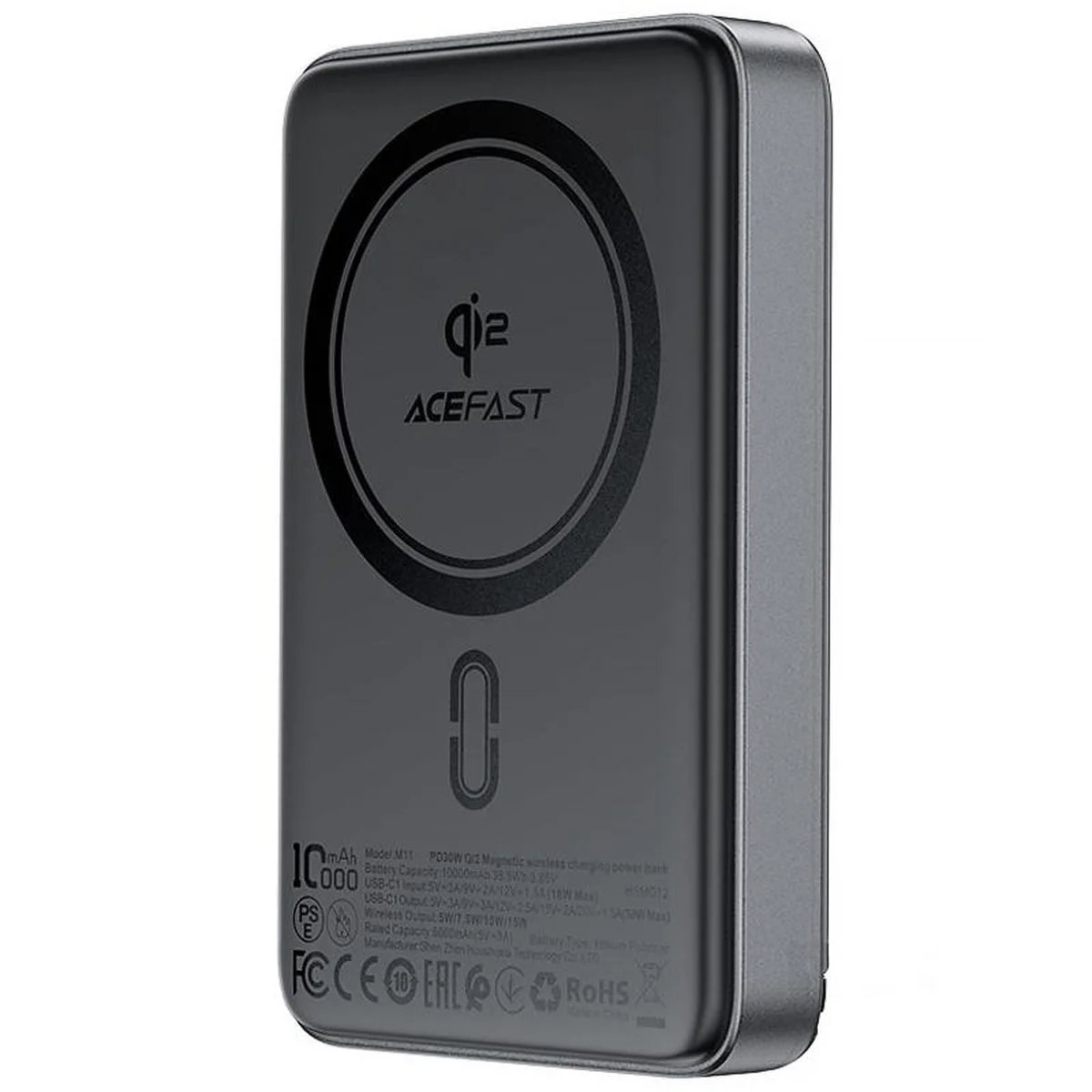 Портативное ЗУ Power Bank Acefast M11 30W Qi2 с БЗУ 10000 mAh Black