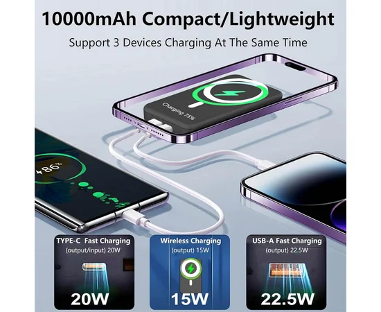 Портативное зарядное устройство Power Bank JJT-A27-1 PD20W+QC 22.5W с БЗУ 5000 mAh Black