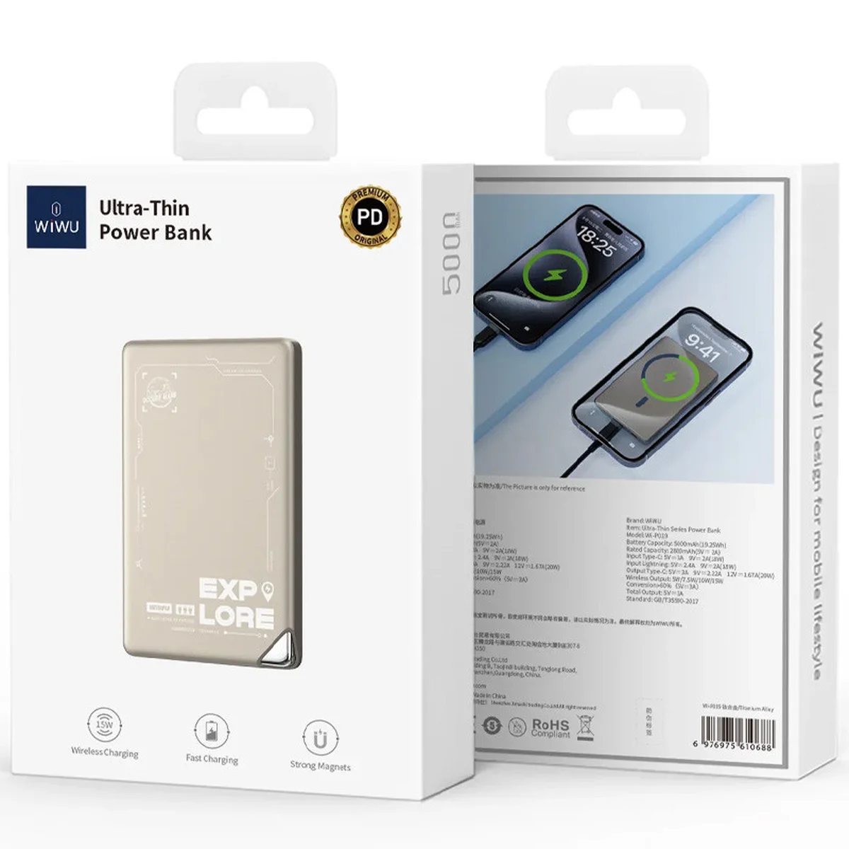 Портативное ЗУ Power Bank WIWU Wi-P019 Ultra-Thin 5000 mAh Titanium Alloy