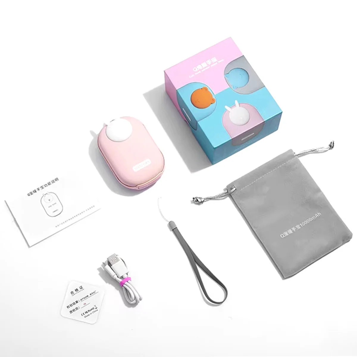 Портативное ЗУ Power Bank GXZ-N705 2in1 с обогревателем для рук 10000 mAh Pink / Rabbit