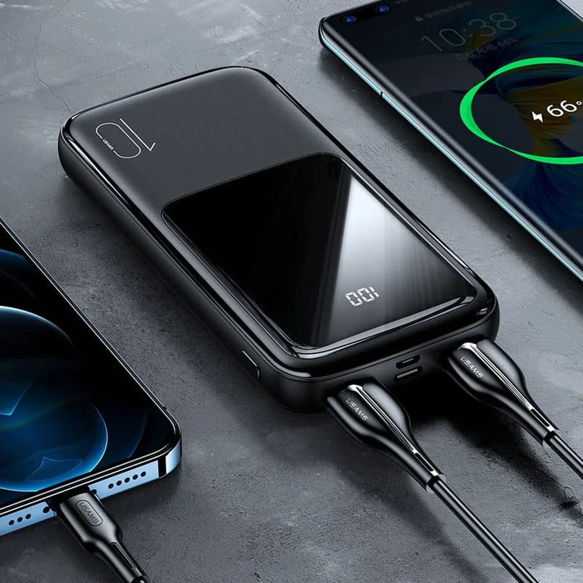 Портативное зарядное устройство Usams US-CD163 PB58 Dual USB Digital Display Power Bank 10000mAh Черный