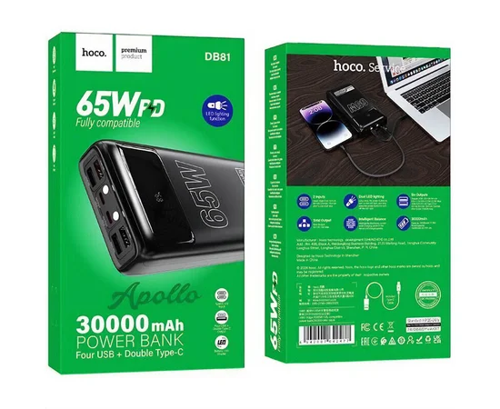 Портативное ЗУ Power Bank Hoco DB81 Apollo PD65W 30000 mAh Black