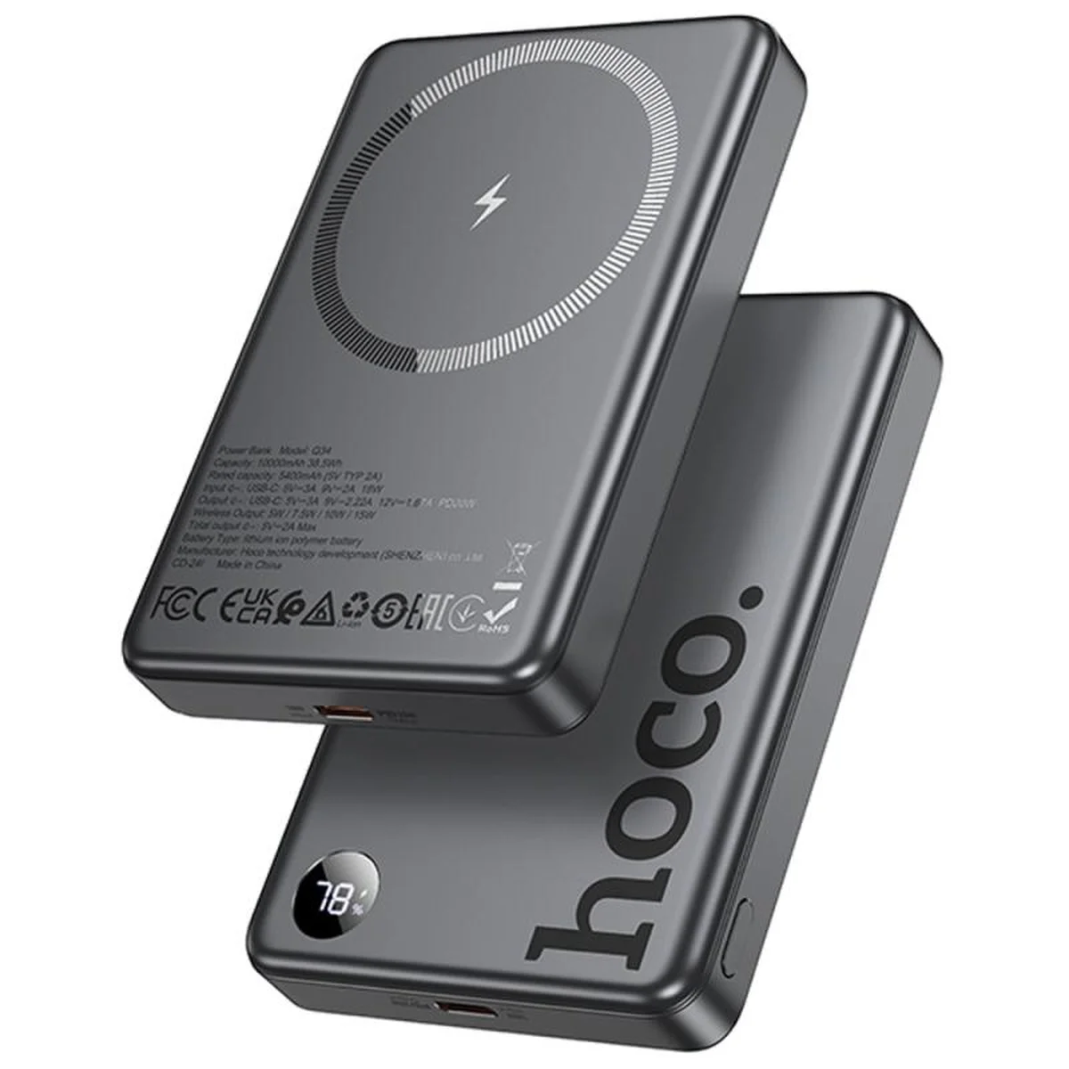 Портативное ЗУ Power Bank Hoco Q34 Clever PD20W с БЗУ 10000 mAh Metal gray