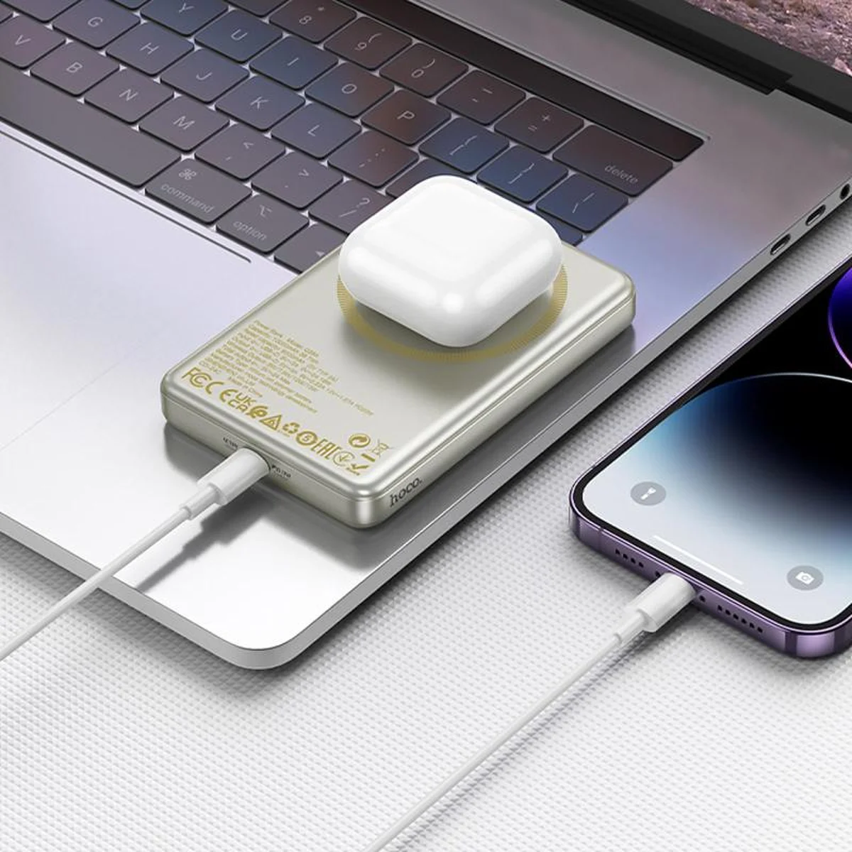 Портативное ЗУ Power Bank Hoco Q26A Joy PD20W с БЗУ 10000 mAh Titanium gold