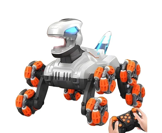 Дитячий восьмиколісний динозавр на радіокеруванні SHT 2590 2.4G (with 2 remote) Grey / Orange