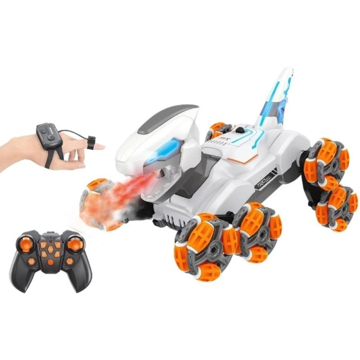 Детский восьмиколесный динозавр на радиоуправлении SHT 2590 2.4G (with 2 remote) Grey / Orange