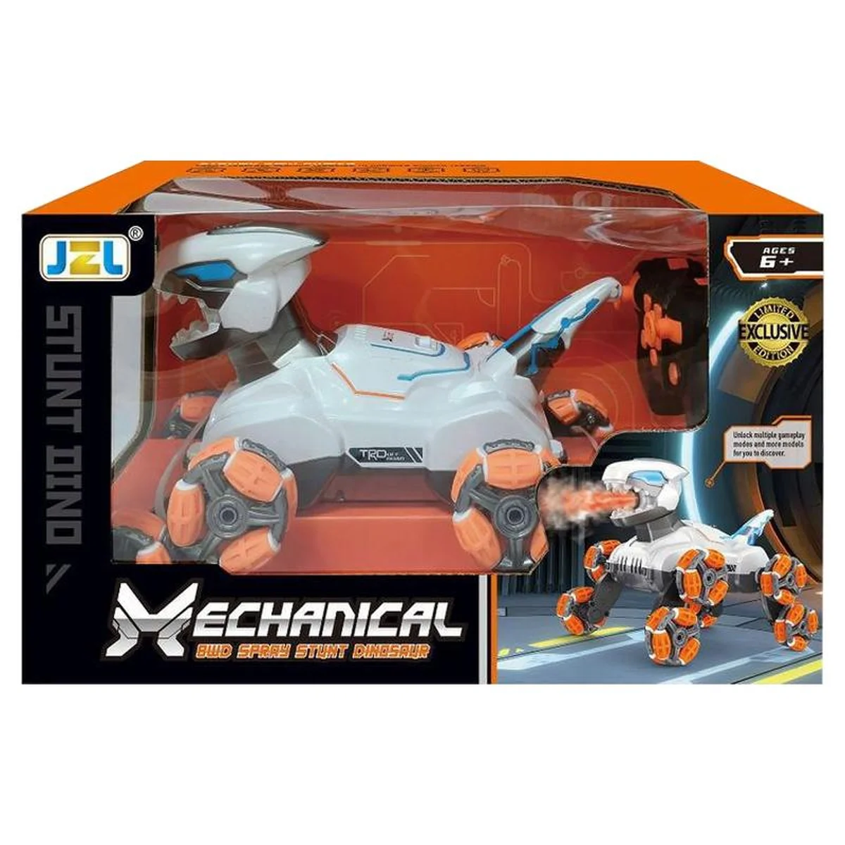 Детский восьмиколесный динозавр на радиоуправлении SHT 2590 2.4G (with 2 remote) Grey / Orange