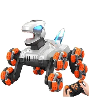 Дитячий восьмиколісний динозавр на радіокеруванні SHT 2590 2.4G (with 2 remote) Grey / Orange