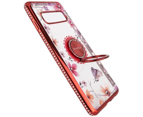TPU чехол Shengo со стразами и кольцом-держателем для Samsung Galaxy S10+ Красный