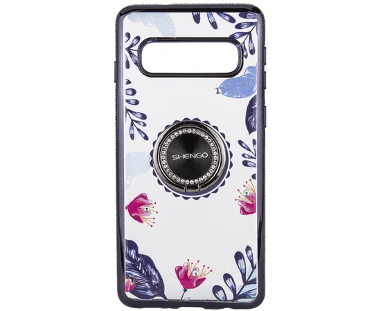 TPU чехол Shengo со стразами и кольцом-держателем для Samsung Galaxy S10+ Черный