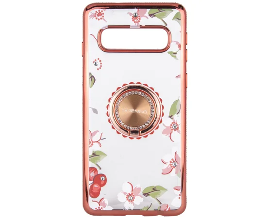 TPU чехол Shengo со стразами и кольцом-держателем для Samsung Galaxy S10+ Розовый