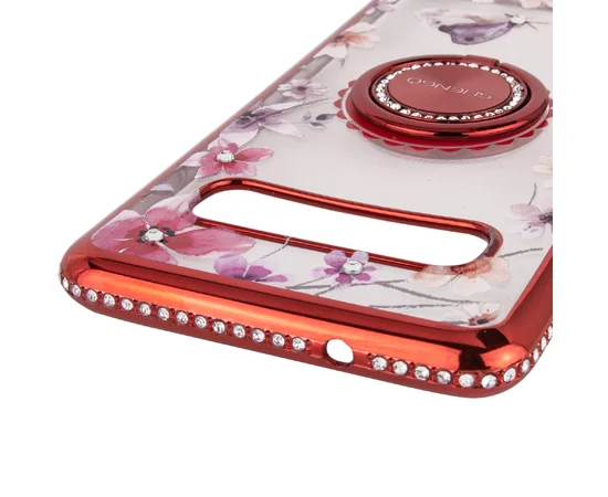 TPU чехол Shengo со стразами и кольцом-держателем для Samsung Galaxy S10+ Красный