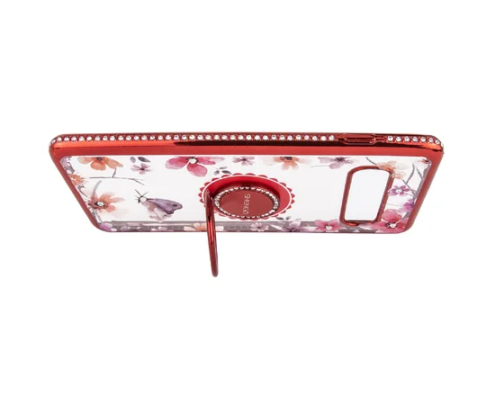 TPU чехол Shengo со стразами и кольцом-держателем для Samsung Galaxy S10+ Красный