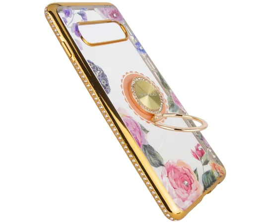 TPU чехол Shengo со стразами и кольцом-держателем для Samsung Galaxy S10+ Золотой