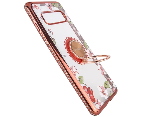 TPU чехол Shengo со стразами и кольцом-держателем для Samsung Galaxy S10+ Розовый