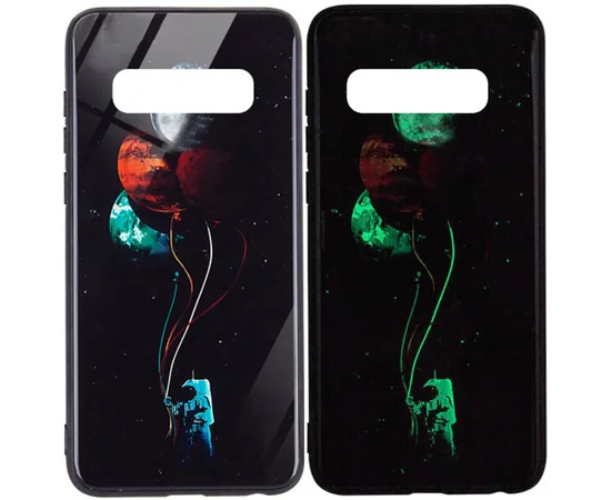 TPU+Glass чехол светящийся в темноте для Samsung Galaxy S10+ Космос / Черный