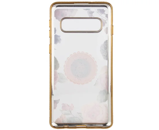 TPU чехол Shengo со стразами и кольцом-держателем для Samsung Galaxy S10+ Золотой