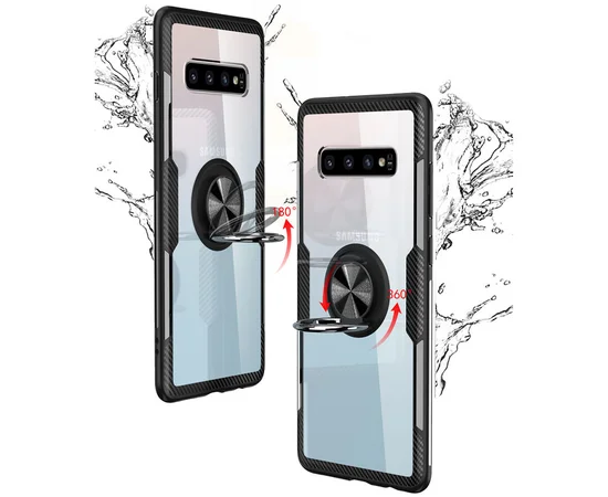 TPU+PC чехол Deen CrystalRing for Magnet (opp) для Samsung Galaxy S10+ Бесцветный / Черный