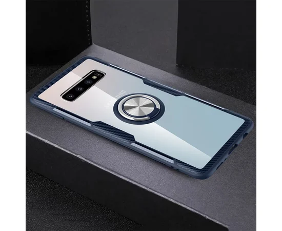 TPU+PC чехол Deen CrystalRing for Magnet (opp) для Samsung Galaxy S10+ Бесцветный / Темно-синий