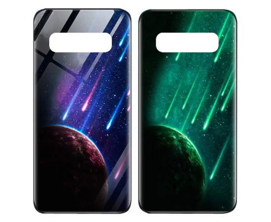 TPU+Glass чехол светящийся в темноте для Samsung Galaxy S10+ Метеорит / Синий