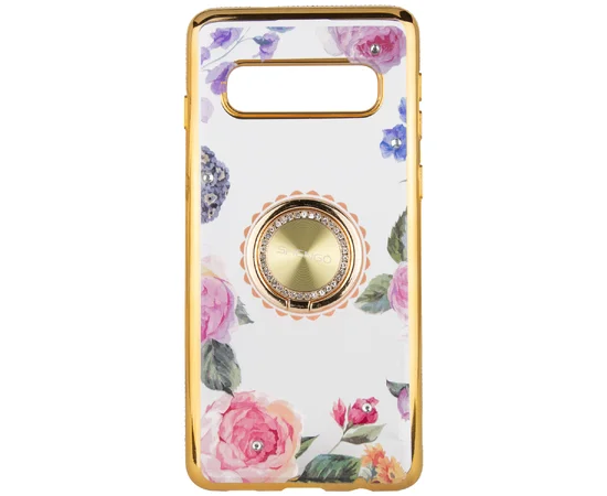 TPU чехол Shengo со стразами и кольцом-держателем для Samsung Galaxy S10+ Золотой