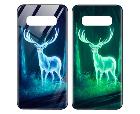 TPU+Glass чехол светящийся в темноте для Samsung Galaxy S10+ Олень / Бирюзовый