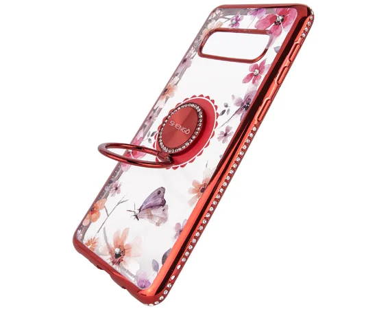 TPU чехол Shengo со стразами и кольцом-держателем для Samsung Galaxy S10+ Красный