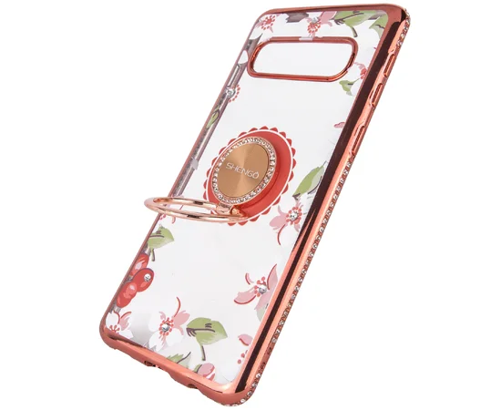 TPU чехол Shengo со стразами и кольцом-держателем для Samsung Galaxy S10+ Розовый