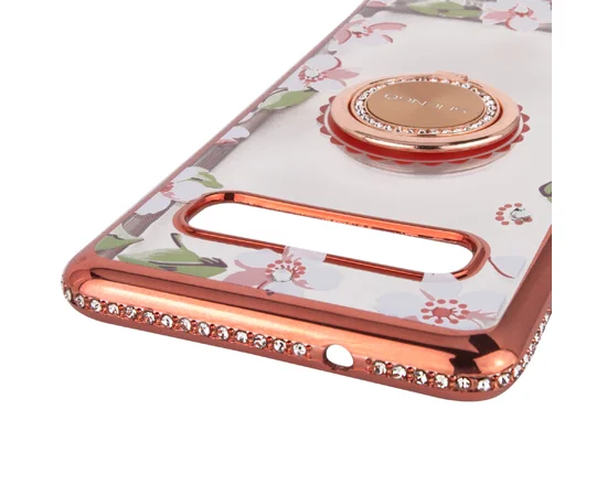 TPU чехол Shengo со стразами и кольцом-держателем для Samsung Galaxy S10+ Розовый