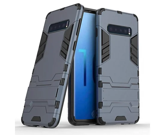 Ударопрочный чехол-подставка Transformer для Samsung Galaxy S10+ с мощной защитой корпуса Серый / Metal slate