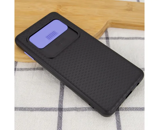 Чехол Camshield Black TPU со шторкой защищающей камеру для Samsung Galaxy S10 Черный / Сиреневый
