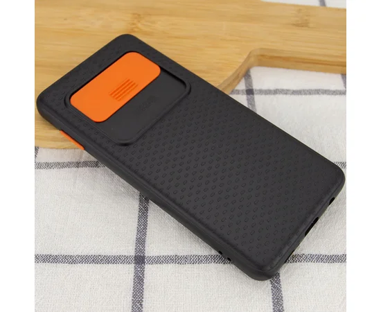 Чехол Camshield Black TPU со шторкой защищающей камеру для Samsung Galaxy S10 Черный / Оранжевый