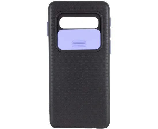 Чехол Camshield Black TPU со шторкой защищающей камеру для Samsung Galaxy S10 Черный / Сиреневый
