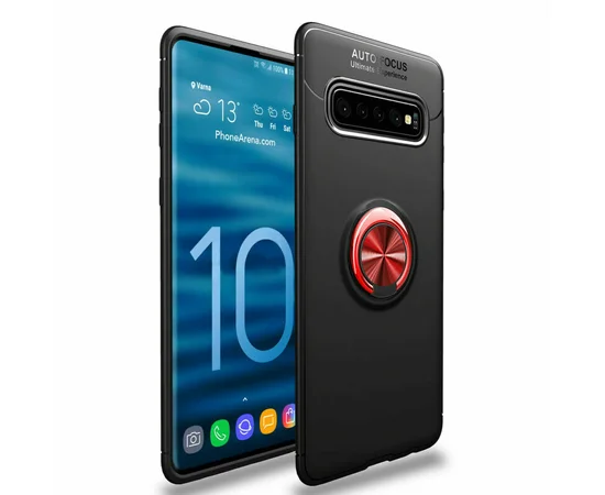 TPU чехол Deen ColorRing под магнитный держатель для Samsung Galaxy S10 Черный / Красный