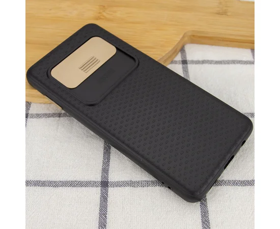 Чехол Camshield Black TPU со шторкой защищающей камеру для Samsung Galaxy S10 Черный / Золотой