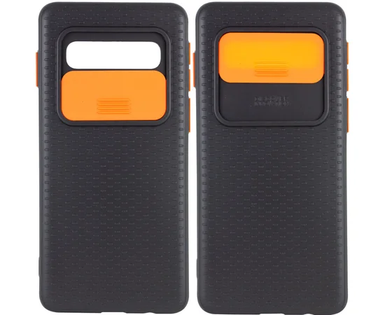 Чехол Camshield Black TPU со шторкой защищающей камеру для Samsung Galaxy S10 Черный / Оранжевый