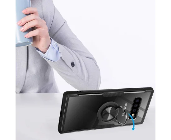 TPU+PC чехол Deen CrystalRing for Magnet (opp) для Samsung Galaxy S10 Бесцветный / Черный