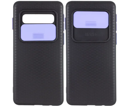 Чехол Camshield Black TPU со шторкой защищающей камеру для Samsung Galaxy S10 Черный / Сиреневый