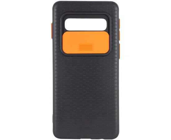 Чехол Camshield Black TPU со шторкой защищающей камеру для Samsung Galaxy S10 Черный / Оранжевый