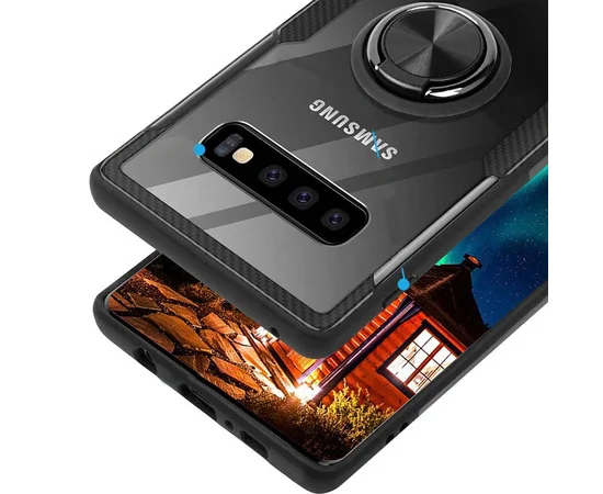 TPU+PC чехол Deen CrystalRing for Magnet (opp) для Samsung Galaxy S10 Бесцветный / Черный