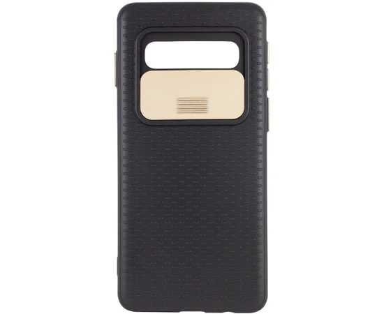 Чехол Camshield Black TPU со шторкой защищающей камеру для Samsung Galaxy S10 Черный / Золотой